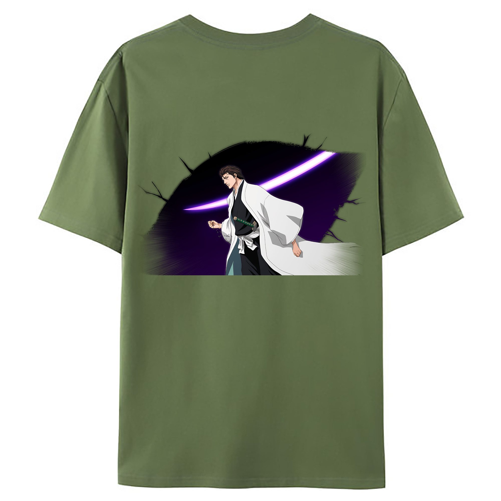 （画像用） ブリーチ 藍染 惣右介（あいぜん そうすけ） BLEACH Aizen Sousuke 綿100％ メンズ半袖Tシャツ（バックプリント） 通気性